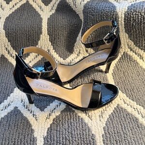 Talbots Shiny Black Ankle Strap Heels